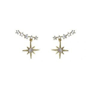 Hexagram crystal earrings, gold plated silver